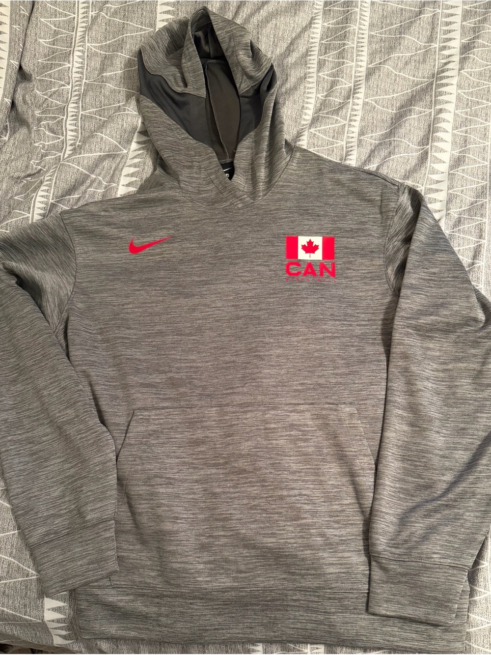 Nike Men’s Gray Hooded Sweatshirt with Red CAN Patch